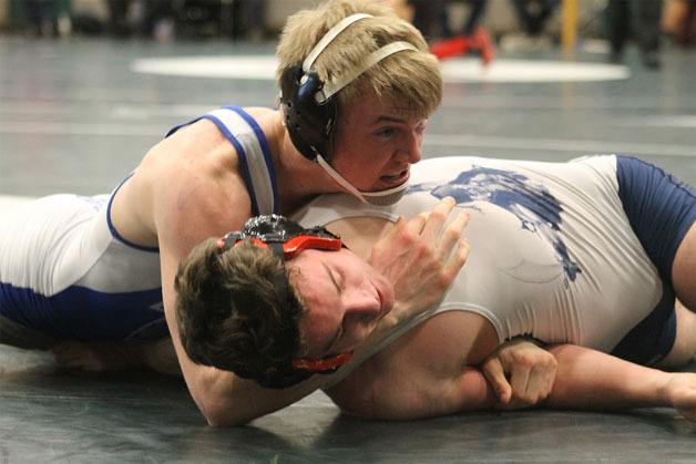 South Whidbey High School junior Hunter Newman pinned Sultan’s Matt Johnsen to advance to the finals of the 1A Region 1 tournament on Saturday at Klahowya Secondary School in Silverdale.