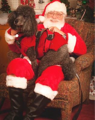 Santa Claus sits with a welcome visitor at the Freeland Habitat Store on Saturday