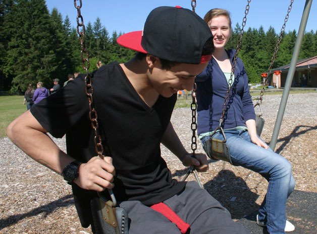 Anthony Banks and Colleen Klock take a break from classes at South Whidbey Academy in the alternative school’s last few weeks of the school year. Banks