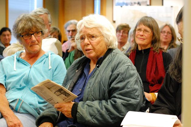 Langley resident Joyce Fossek addresses the City Council Monday about a proposed water rate hike. Like many at the meeting