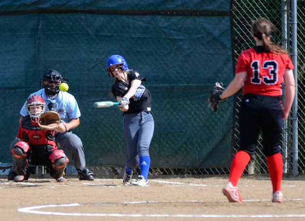 Falcon senior Chloe Huffman swings against Coupeville on May 15.