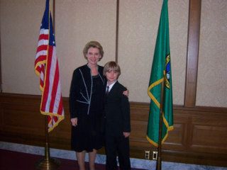 JaNoah Spratt of South Whidbey pauses for a photo with Washington state Gov.  Christine Gregoire in Olympia last week.