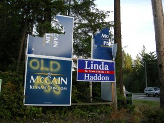 McCain signs on Highway 525 have been repeatedly vandalized.