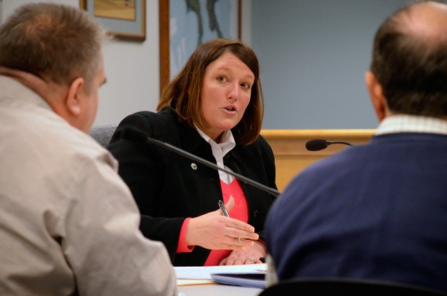 Island County Commissioner Jill Johnson addresses Kent Kovalenko