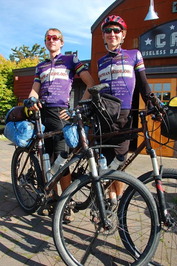 South Whidbey brothers Andrew and Randall Leese rest their bikes in front of the Useless Bay Coffee Company in Langley. That was the  official finish line for an around-the-world bicycle trip they started in 2009.