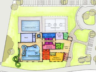 The latest design of the proposed South Whidbey pool and rec center shows an outdoor lap pool on one side of the facility