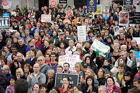 Parishioners from St. Hubert Catholic Church in Langley join a crowd of thousands in the 32nd March for Life in Olympia.