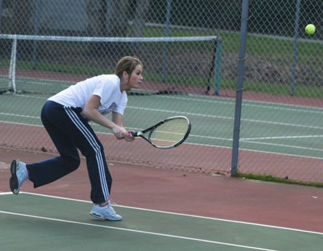 Falcon Reilly O'Sullivan attempts to keep eyes on the prize while returning a serve during practice last week.