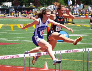 Falcon Laura Barrow medaled in eighth-place in the 300-meter hurdles during state finals at Mount Tahoma High School on Saturday.