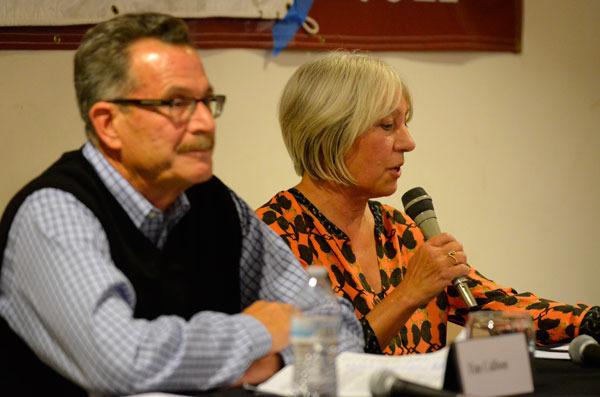 Langley mayoral candidate Sharon Emerson speaks at an election forum hosted by the League of Women Voters on Oct. 8. Beside Emerson is her opposition