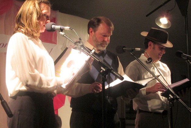 The Penn Cove Players rehearse for a show. They will turn scary into witty at this weekend’s spooky production of Postcards from Whidbey Island.