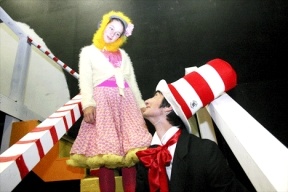 Sommer Harris as Gertrude McFuzz and Ethan Berkley as the Cat in the Hat navigate the stairs to the magical world of Dr. Seuss in "Seussical The Musical