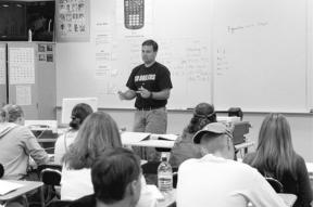 South Whidbey High School teacher Dave Nelson teaches trigonometry to some of the 10th-grade students who took last year's WASL. Ten percent more of this year's 10th-graders met or exceeded state math standards than the previous year.