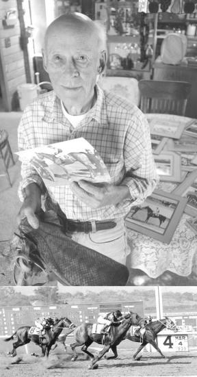 Photos of his jockeying past and a racing saddle from the mid-1940s still connect Bob Varner of Clinton with his days of riding race tracks from West Coast to East Coast as he waits for the movie "Seabiscuit" to come to The Clyde Theatre this month. Varner once rode against the storied horse