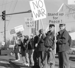 Among war protesters Saturday in Oak Harbor were Nan El-Sayed of Langley