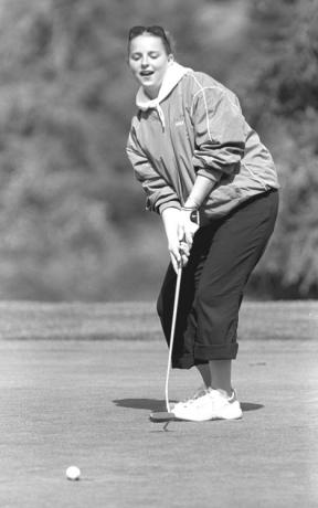 Junior Jessica Johnson sinks a put at Useless Bay Golf Course earlier this season. She travels to the state tournament in Pasco next week as an alternate after placing ninth in the district tournament.