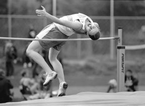 Junior Katy McGillen -- one half of the McGillen twin set that accounted for a quarter of the points South Whidbey scored Saturday --clears the bar with ease on her way to victory in the high jump. McGillen won three events and scored 38 points on the day