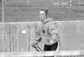 South Whidbey junior Sonya Morphew makes a return in her lopsided match Monday against Elizabeth Bird of Sedro-Woolley. Morphew lost the match 2-6