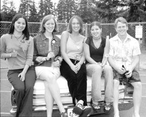 The South Whidbey High School class of 2003 is graduating five valedictorians today in the high school gym. Pictured left to right are Emiko Hastings