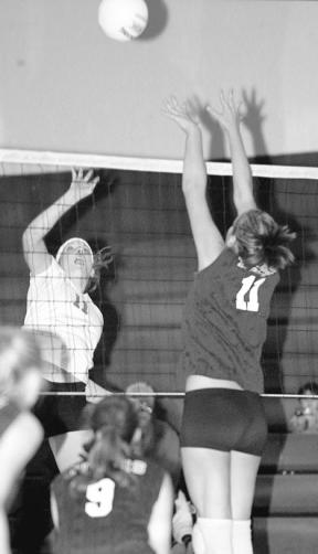 Senior Katy McGillen slams the ball down on Granite Falls Tuesday night on one of several