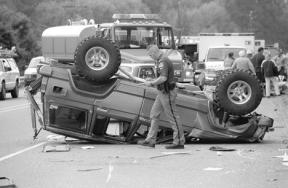 A one car rollover accident on Highway 525 just north of Crawford Road Tuesday at 2:30 p.m. blocked traffic in the northbound lanes for about 30 minutes.