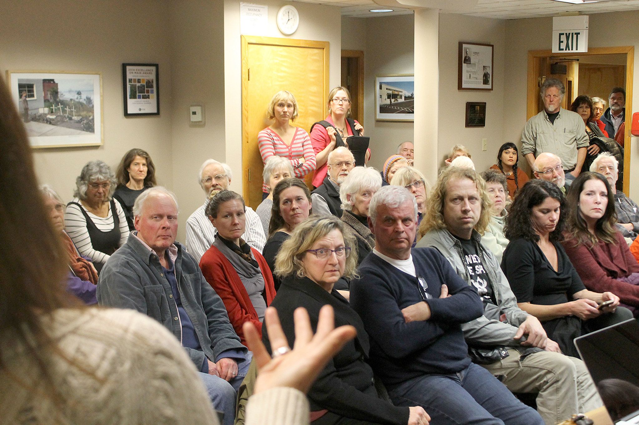 Evan Thompson / The Record — Attendees at a Langley City Council meeting Jan. 20 listen to Belinda Griswold of the citizens’ group “Sanctuary Langley.” The Langley City Council may adopt a resolution proposed by the city’s ethics board that would indefinitely table sanctuary city status.