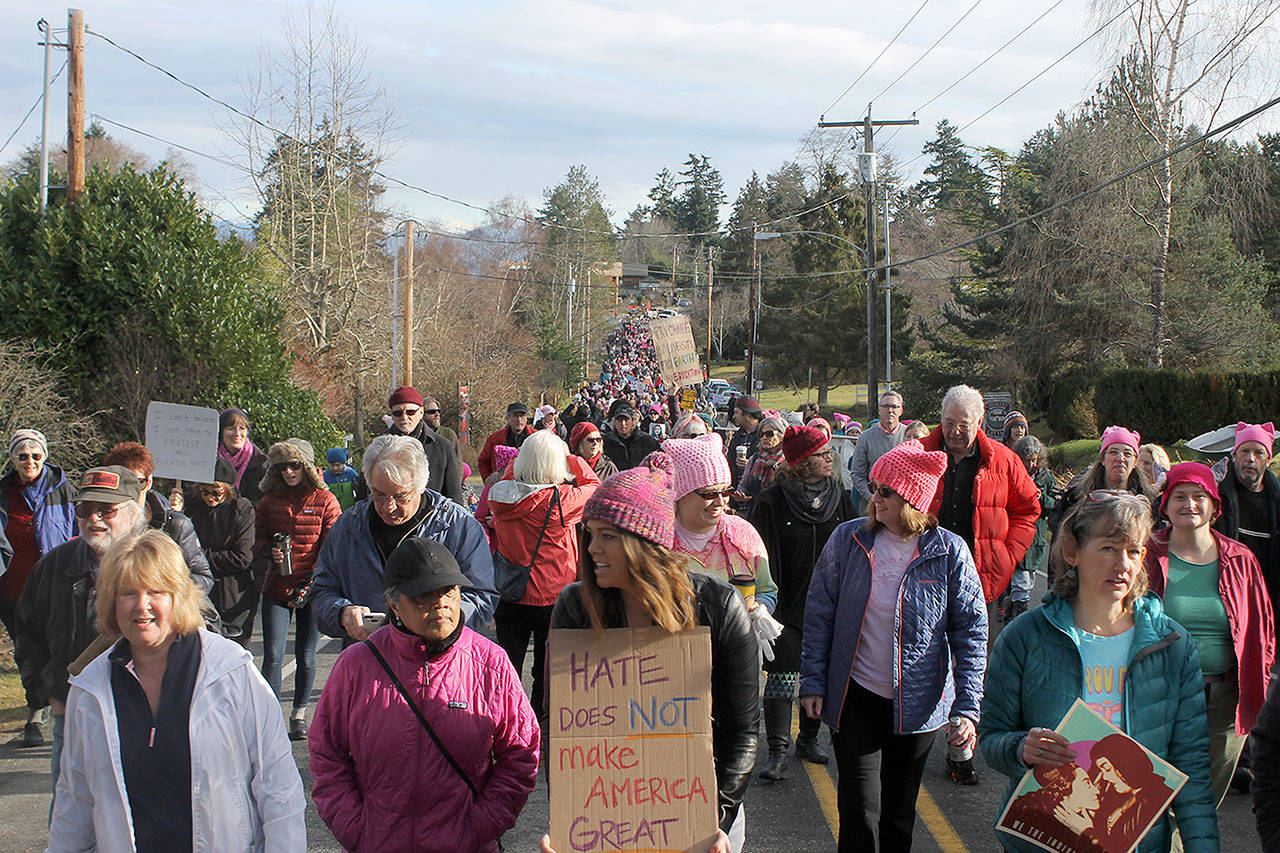 Evan Thompson / The Record — Over 1,000 protestors peacefully marched about two miles around Langley in January 2017. It was perhaps the largest political demonstration in the city’s history.