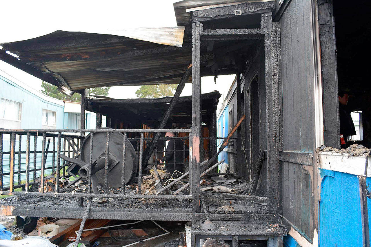 Photo provided                                A Feb. 28 fire caused extensive damage to a mobile home in Oak Harbor.