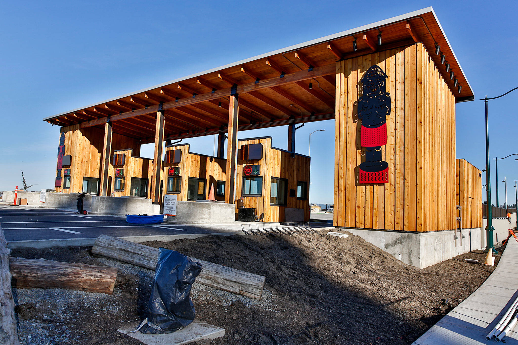 The toll booths of the new Mukilteo ferry terminal, slated to open on Dec. 29. (Kevin Clark / The Herald)