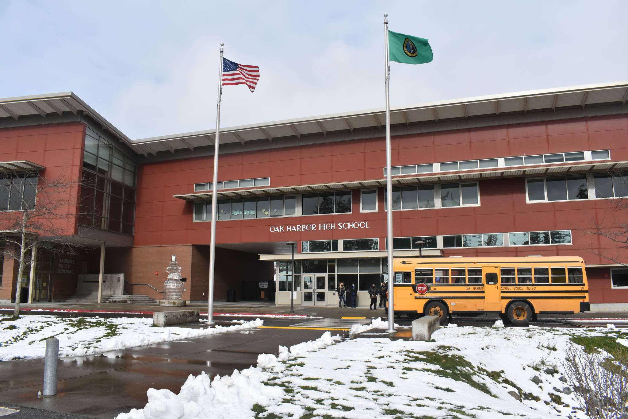 Students from Oak Harbor High School’s Wildcats for Life club, a pro-life student organization, have come under criticism after drawing chalk hearts on the sidewalk to promote the club. A <em>change.org</em> petition to ban the group has gained more than 2,000 signatures in the past week, as of Thursday morning. Photo by Emily Gilbert/Whidbey News-Times