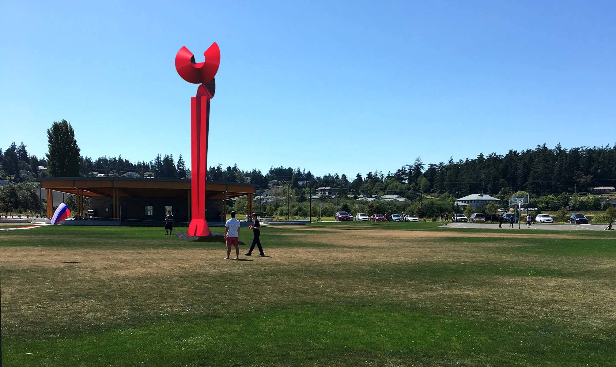 Image provided.
An artist’s rendering of “Angel de la Creatividad” by Mexico City artist Sebastián shows the 37-foot metal sculpture in its proposed location in Windjammer Park.