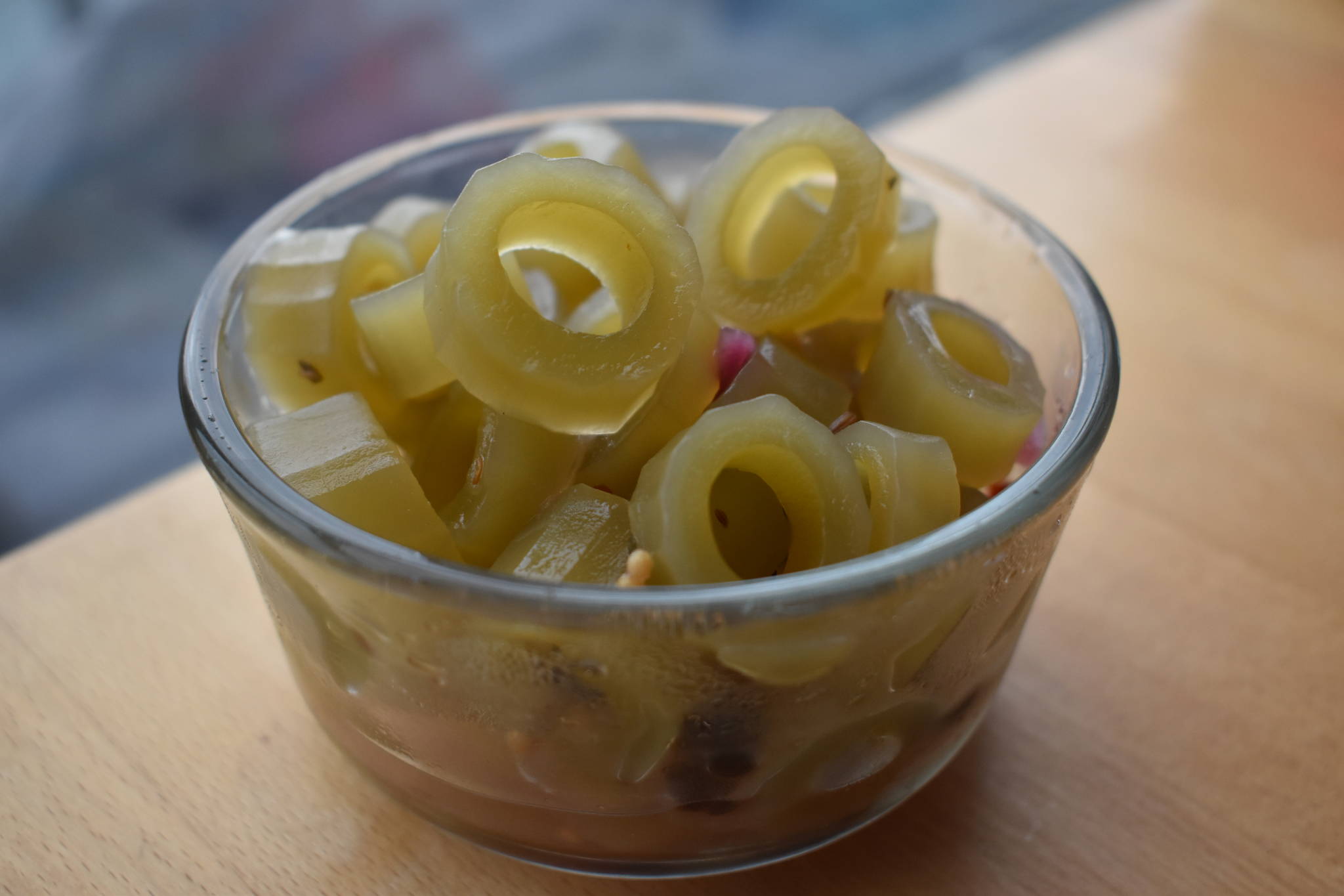 Photo by Emily Gilbert/Whidbey News-Times
Jennifer Hahn’s bull kelp pickle recipe produces light golden rings that are tangy and sweet.