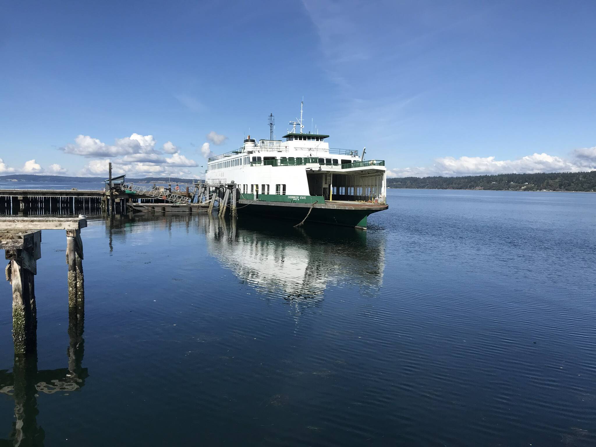 A former state ferry with a colorful past is currently docked near the South Whidbey Harbor while it undergoes repairs from Nichols Brothers Boat Builders. (Photo provided by Kathy Myers)