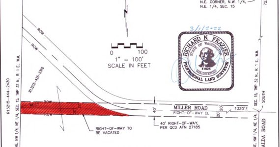 This diagram shows the portion of the Miller Road right-of-way Island County commissioners voted to vacate in a meeting April 5. (Island County image)