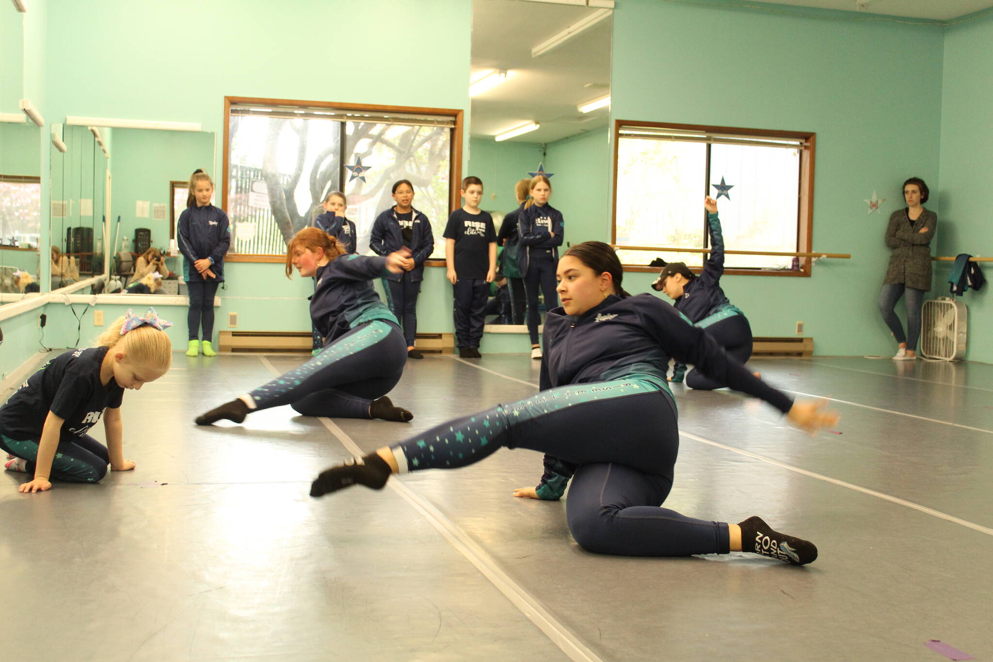 Lesley Miguel, right, and Lacey Dahl practice at Rise Academy of the Arts dance studio in Oak Harbor. (Photo by Karina Andrew/Whidbey News-Times)