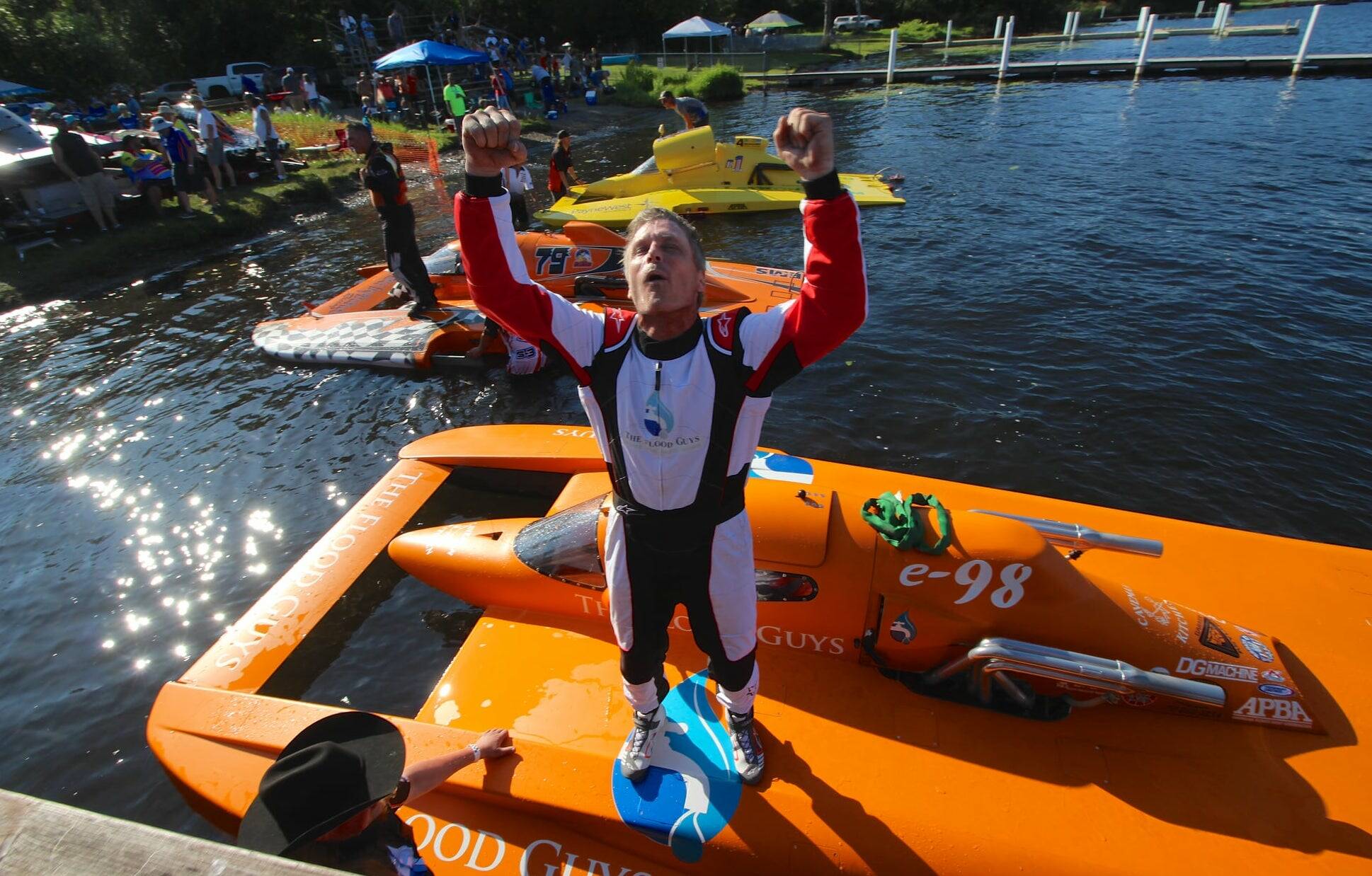 Steve Huff in 2021 after winning the Summer Nationals Championship e350 class hydroplane racing in Olympia. (Photo provided)