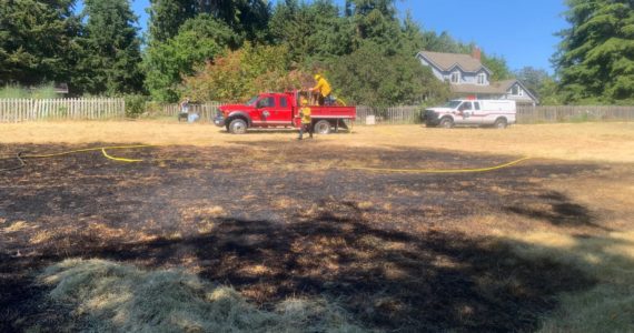 A riding lawn mower caused a fire that ended up burning one-tenth of an acre of dry grass. (Photo provided)