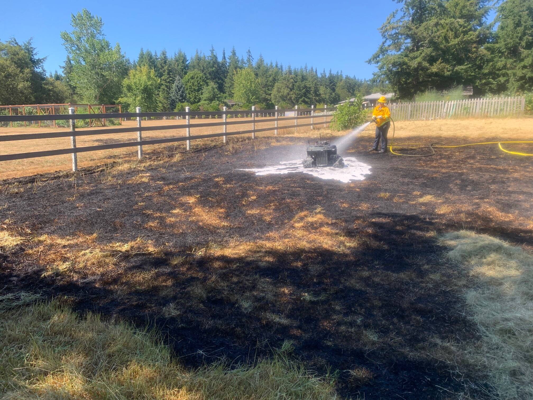 A riding lawn mower caused a fire that ended up burning one-tenth of an acre of dry grass. (Photo provided)