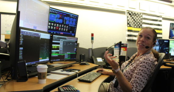 Photo by Karina Andrew/Whidbey News-Times
Supervisor Sarah Reinstra answers calls at ICOM dispatch center Sept. 22.