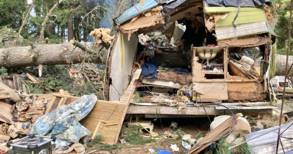 Photo provided
The remains of a travel trailer that was crushed by a fallen tree.