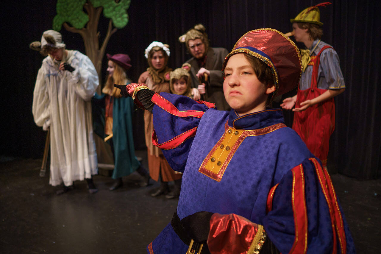 Kenneth Martin, front, plays the squat, evil Lord Farquaad who sends the magical creatures to Shrek’s swamp. (Photo by David Welton)