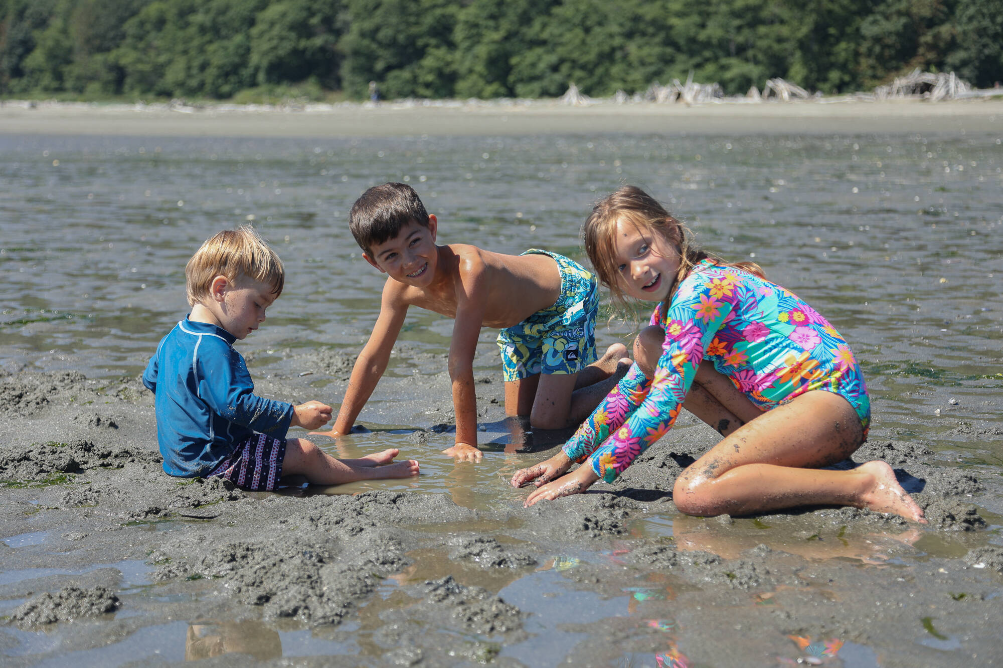 Photo by Caitlyn Anderson
From left, brothers Henry and Charlie Katz and their cousin Penelope Hemker dig a hole in the sand at Double Bluff Beach, July 9.