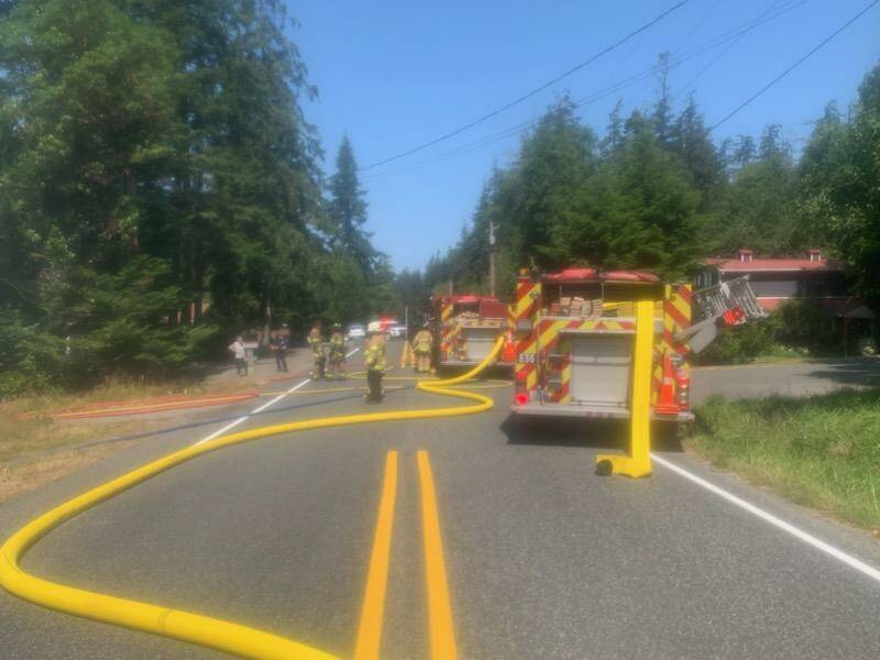 Photo provided by South Whidbey Fire/EMS
Firefighters responded to a blaze at an East Harbor Road address Friday.