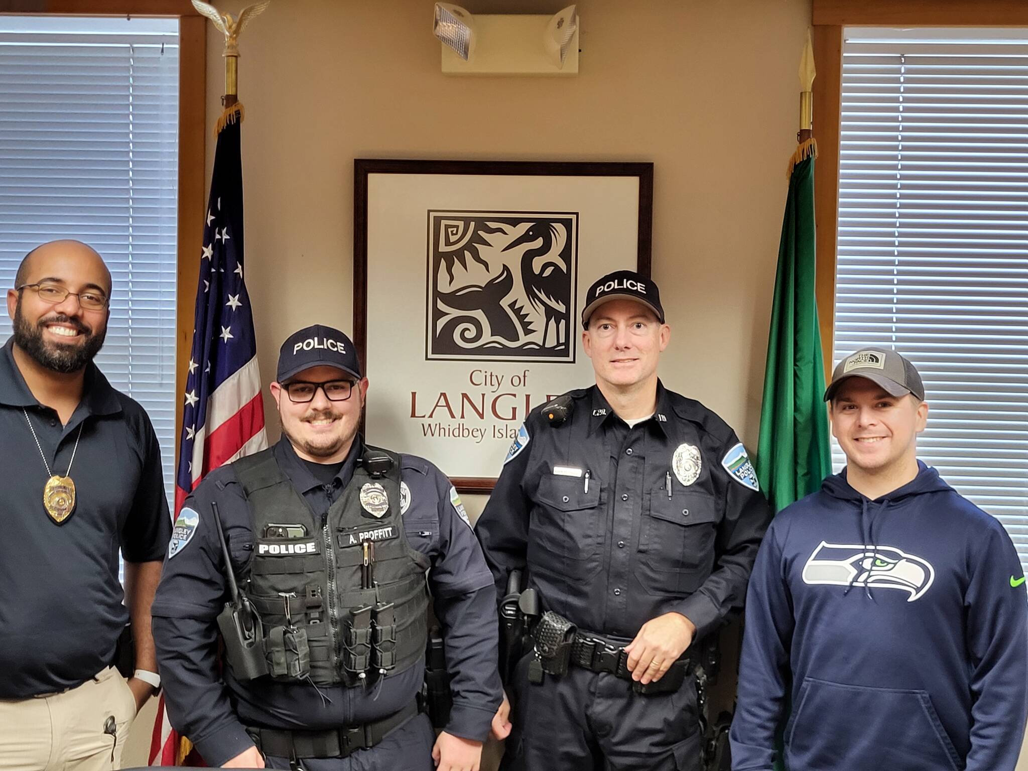 The Langley Police Department. From left, Police Chief Tavier Wasser, Officer Austin Proffitt, Officer Charles Liggitt and Officer Nick Hathaway. (Photo provided)