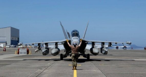 An E/A-18G Growlers, assigned to the "Zappers" of Electronic Attack Squadron (VAQ) 130, return home to Naval Air Station Whidbey Island, Washington, July 13,2024, after a deployment with the Dwight D. Eisenhower Carrier Strike Group. The Dwight D. Eisenhower Carrier Strike Group returned to homeport after a nine-month deployment to the U.S. 5th and 6th Fleet areas of operations to support maritime security, promote regional stability and deter aggressions. (U.S. Navy Photo by Mass Communication Specialist 1st Class William Sykes)