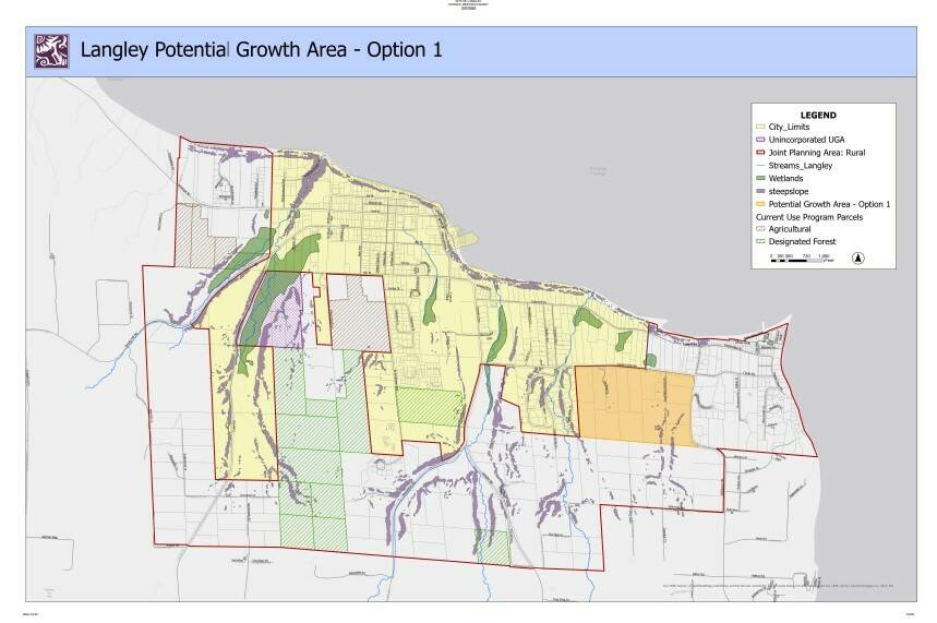 City of Langley map
One of the proposed new locations, in orange, for the Potential Growth Area is south of Sandy Point Road.