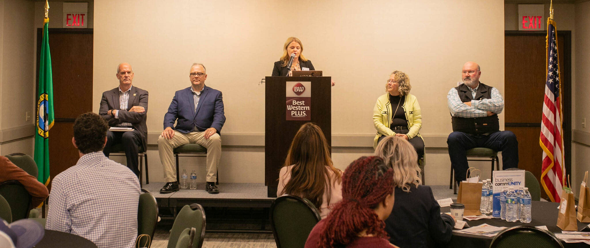 (Photo by Meredith Acosta)
From the left, Rick Larsen, Cody Hart, Dannah McCullough, Janet St. Clair and Ron Muzzall.