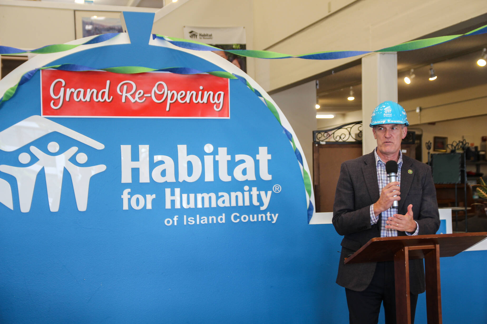 Rick Larsen attended Habitat for Humanity’s grand reopening of the store on Pioneer Way, a building he secured $2 million for. (Photo by Luisa Loi)