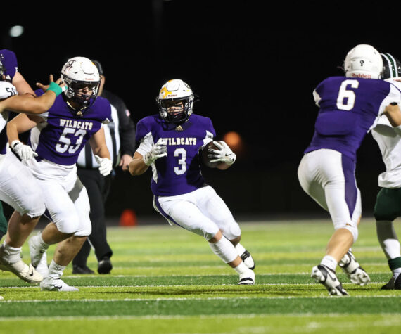 <p>Photo by John Fisken</p>
                                <p>Oak Harbor’s Jayson Champignon runs with the ball during the Wildcats 49-21 victory Oct. 11 against Mount Vernon. Oak Harbor has an overall record of 6-1 and wraps up their regular season Friday hosting North Kitsap.</p>