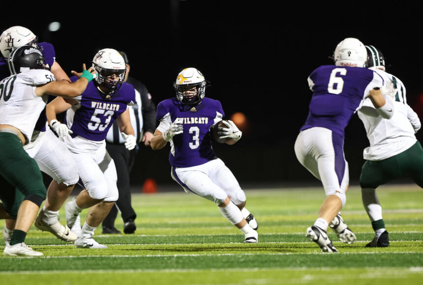 <p>Photo by John Fisken</p>
                                <p>Oak Harbor’s Jayson Champignon runs with the ball during the Wildcats 49-21 victory Oct. 11 against Mount Vernon. Oak Harbor has an overall record of 6-1 and wraps up their regular season Friday hosting North Kitsap.</p>